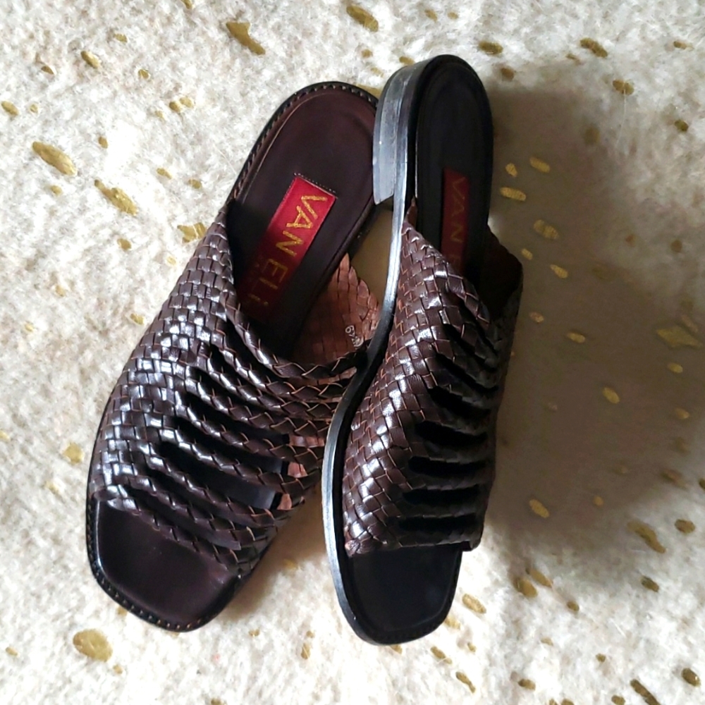 Leather slip on sandals